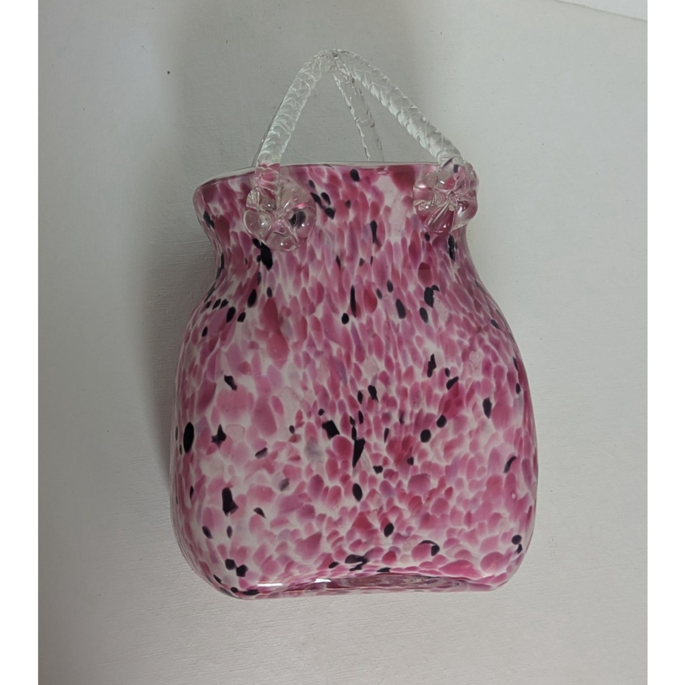 MURANO STYLE PINK BLACK WHITE GLASS GIFT BAG VASE